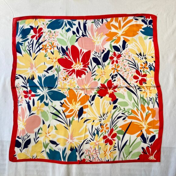 Floral Flower Scarf Wrap Multicolor Square Summer 27" X 27" Red Blue Yellow Pink - Picture 3 of 14